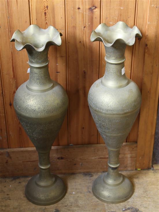 Pair tall Eastern brass vases
